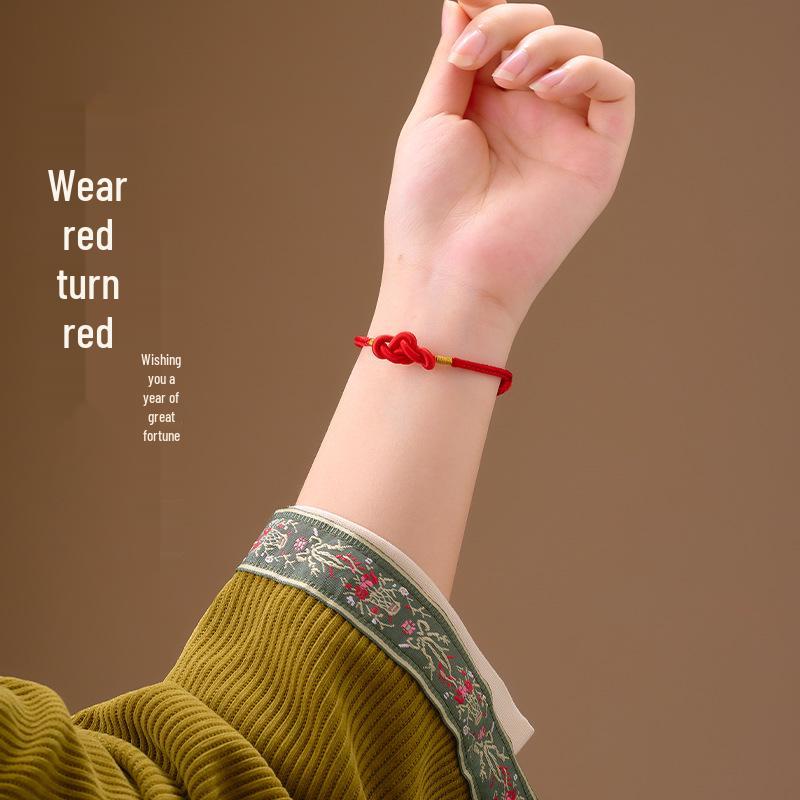 2026 Year of the Dragon Red String Bracelet with Vajra Knot - Handmade Amulet for Men and Women