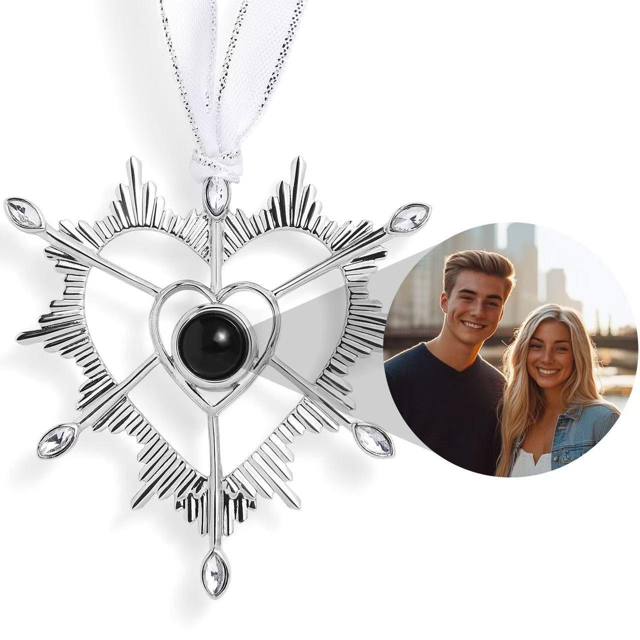 

Custom Snowflake Pendant Necklace - Heart & Christmas Tree Photo Projection білий