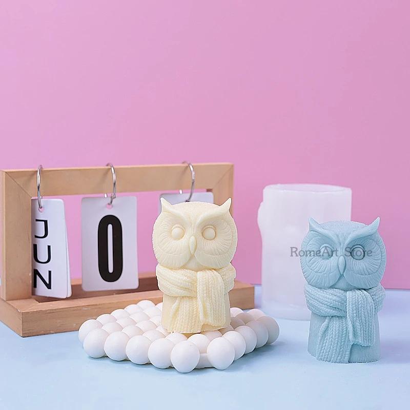 Große Eulenkerze Silikonform 3D Schal Eule Basteln Gips Harz Zementform DIY Tier Seife Schokolade Kuchen Backwerkzeug