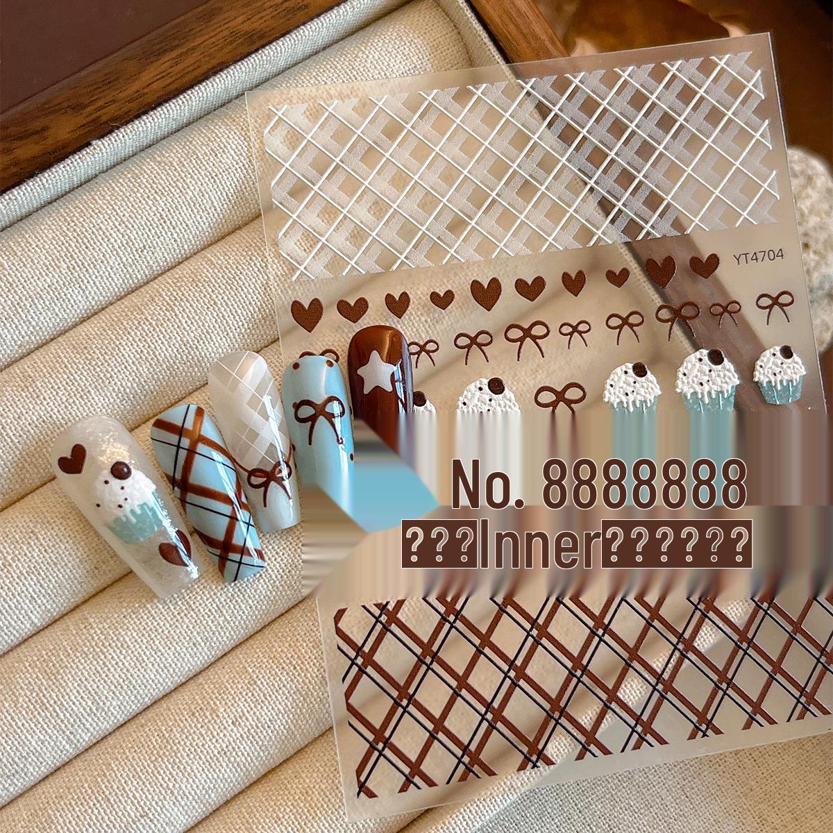 

YITU YT4704 Embossed Plaid & Heart Star Nail Stickers with Adhesive Back