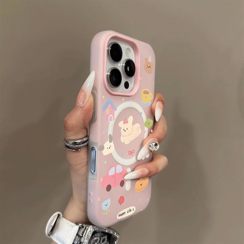 Magnetic Jelly Two-in-One Phone Case 15pm Matte Solid Color Case  For  Apple 16pm 3D Cartoon Creative Design