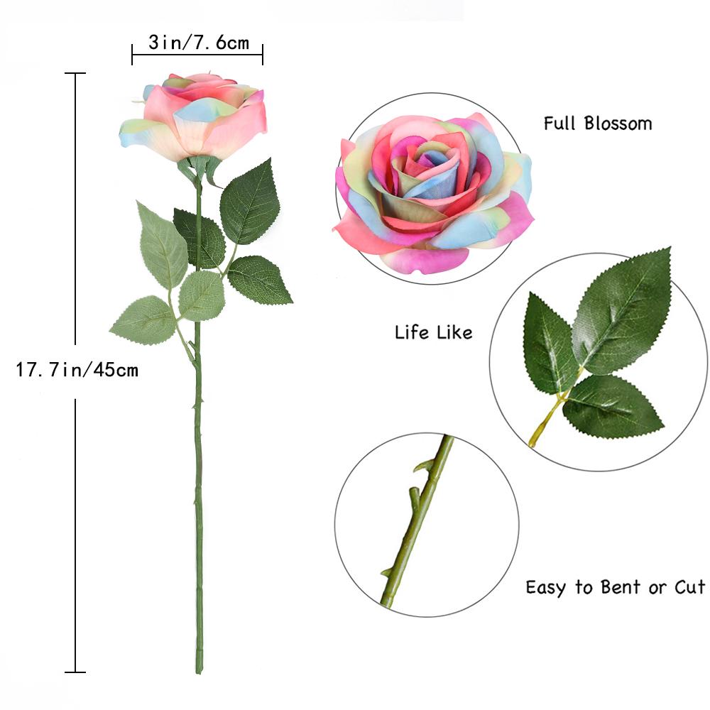 12 Stück Valentinstag Regenbogen Künstliche Rose Blume Echte Haptik Regenbogen Seidenrose Blume Künstliche Rosen für Sträuße Hochzeitsparty Babyparty Heimdeko