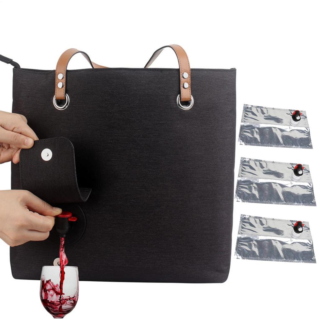Beach Wine Tote Bag Portable Insulated Ice Pack Wine Dispensing Tote  with 3 Drink Dispenser Leakproof Wine Bag Dispenser