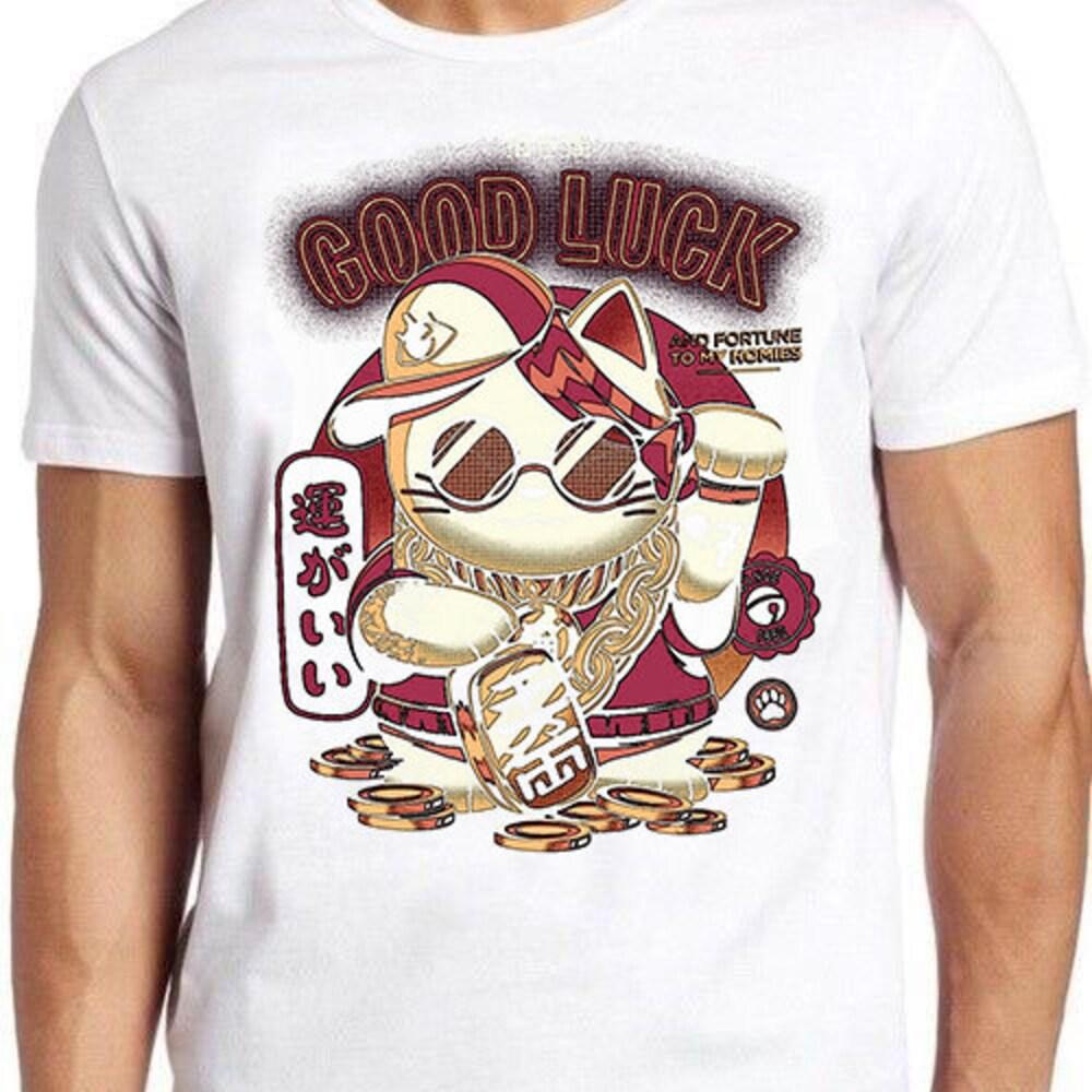 

230GSM 100% Cotton T-Shirt Maneki Neko Japanese Lucky Cat Chinese Funny Retro Cool Top Tee T Shirt 536 XS белый