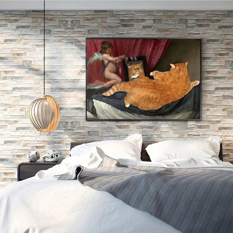 

Винтажная картина маслом на холсте в скандинавском стиле, абстрактные милые кошачьи художественные постеры и принты, настенные панно для детей, украшение детской комнаты 21cm×30cm NoFrame