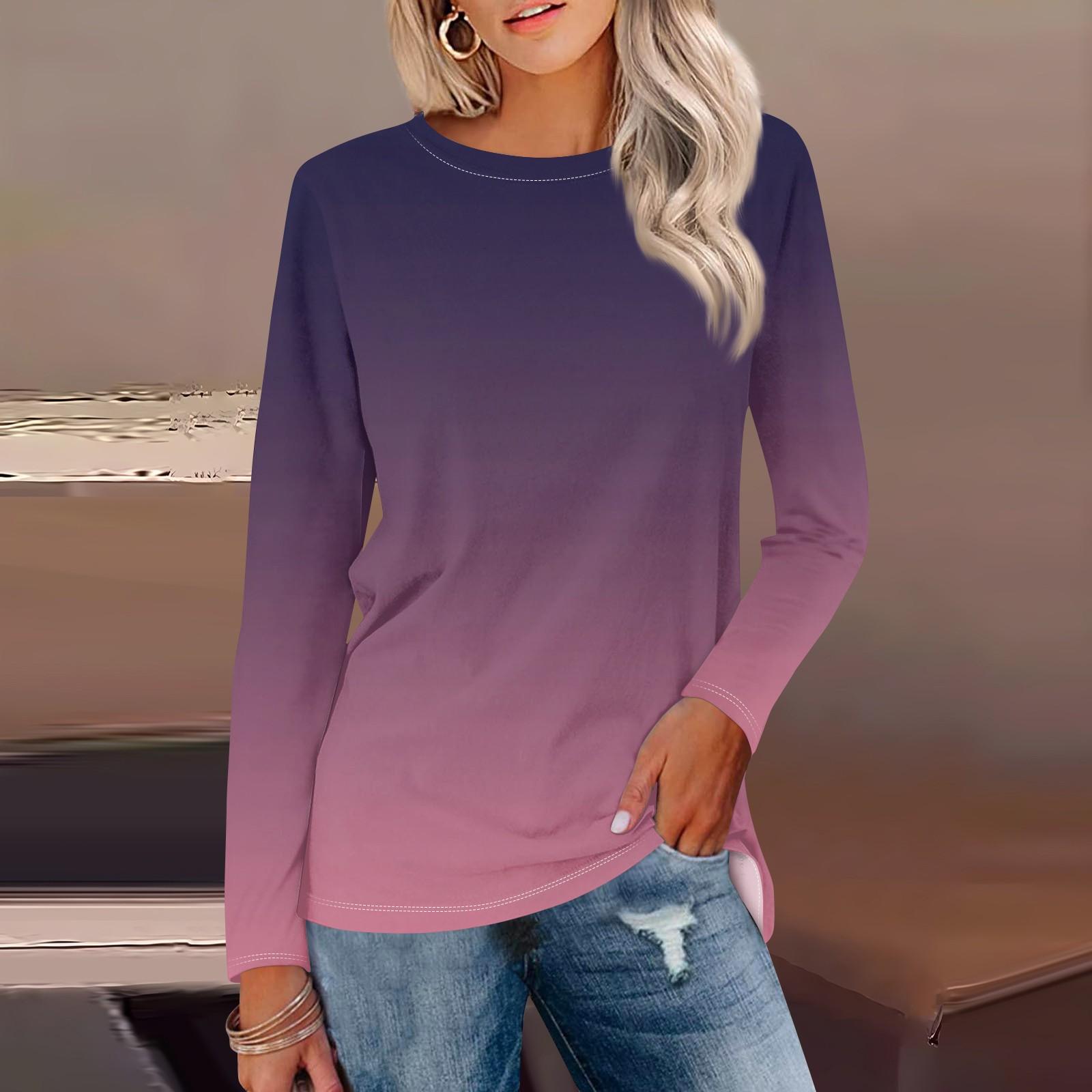 Женская рубашка с длинным рукавом и круглым вырезом с градиентным принтом — фото 9