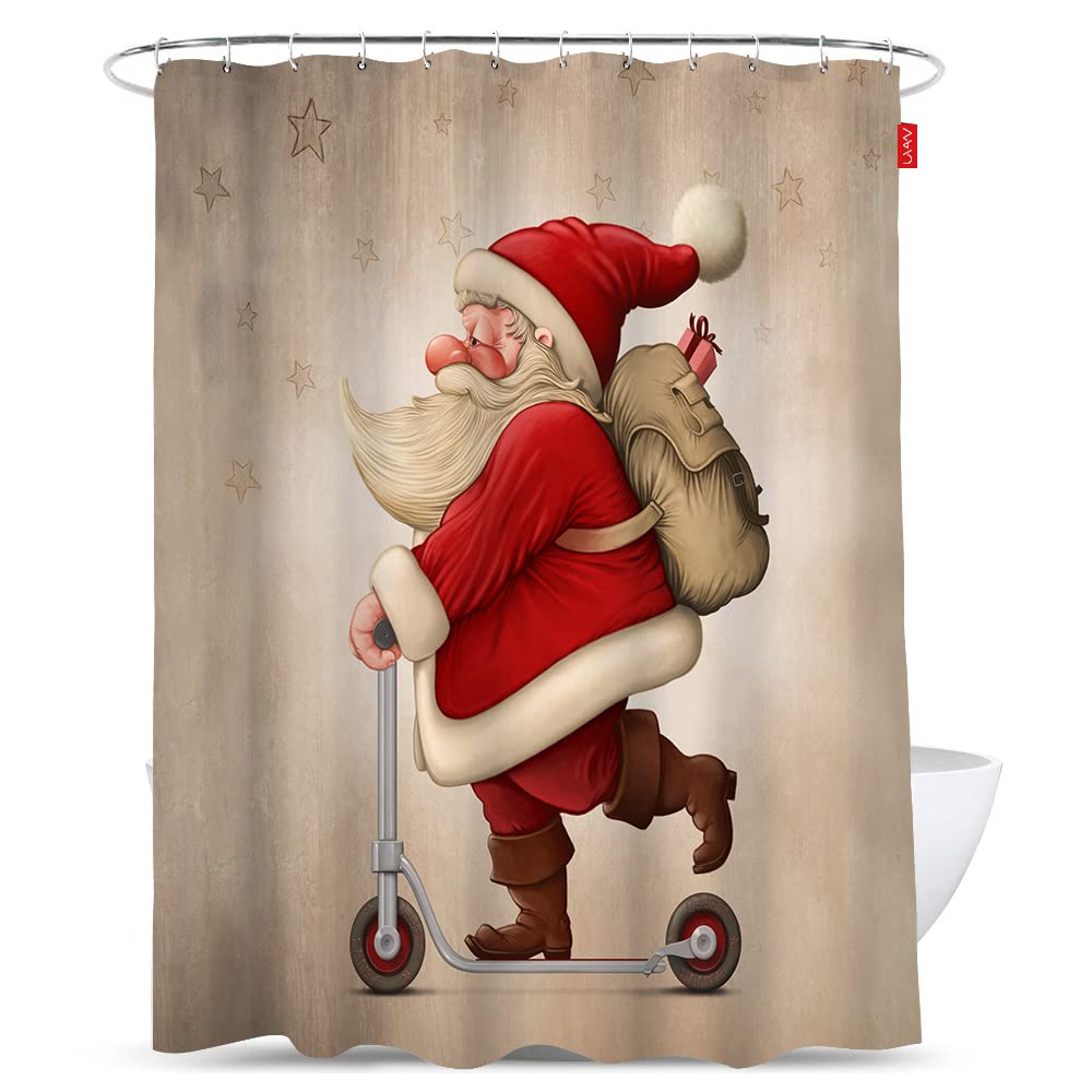Christmas Shower Curtain Funny Santa Claus Shower Curtain Retro Xmas Holiday Washable Bathroom Decor Bath Curtain With Hooks