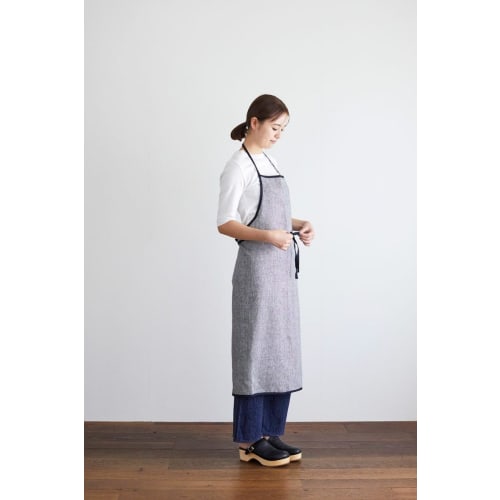 fog linen work Linen Piping Apron, Black and White Houndstooth, LKA117-BKCHE