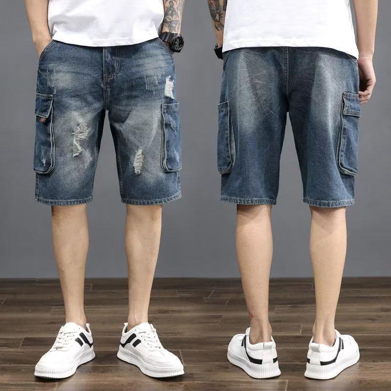 Men's Trendy Korean Style Ripped Denim Shorts - Summer 2023 Loose Fit Five-Point Pants