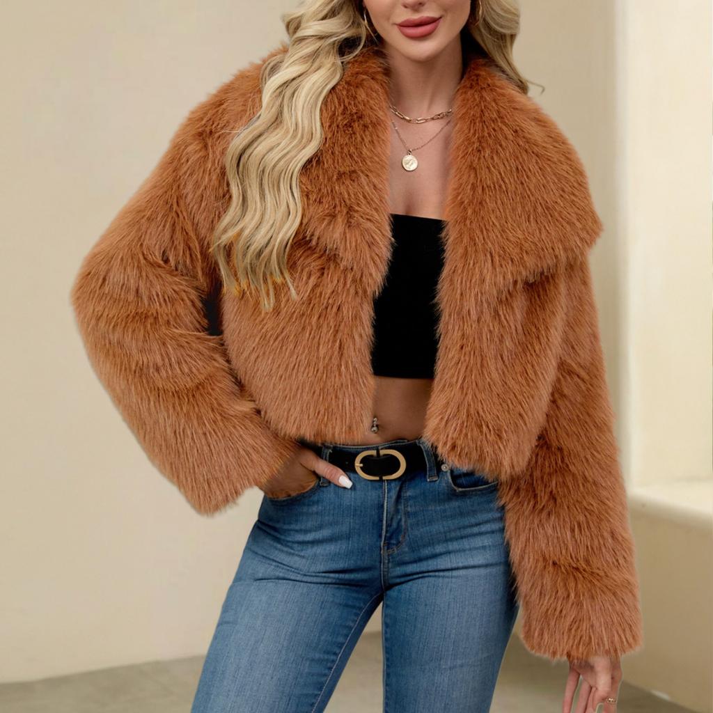 Fashionable Women's Plush Short Jacket Fauxsuit Collar