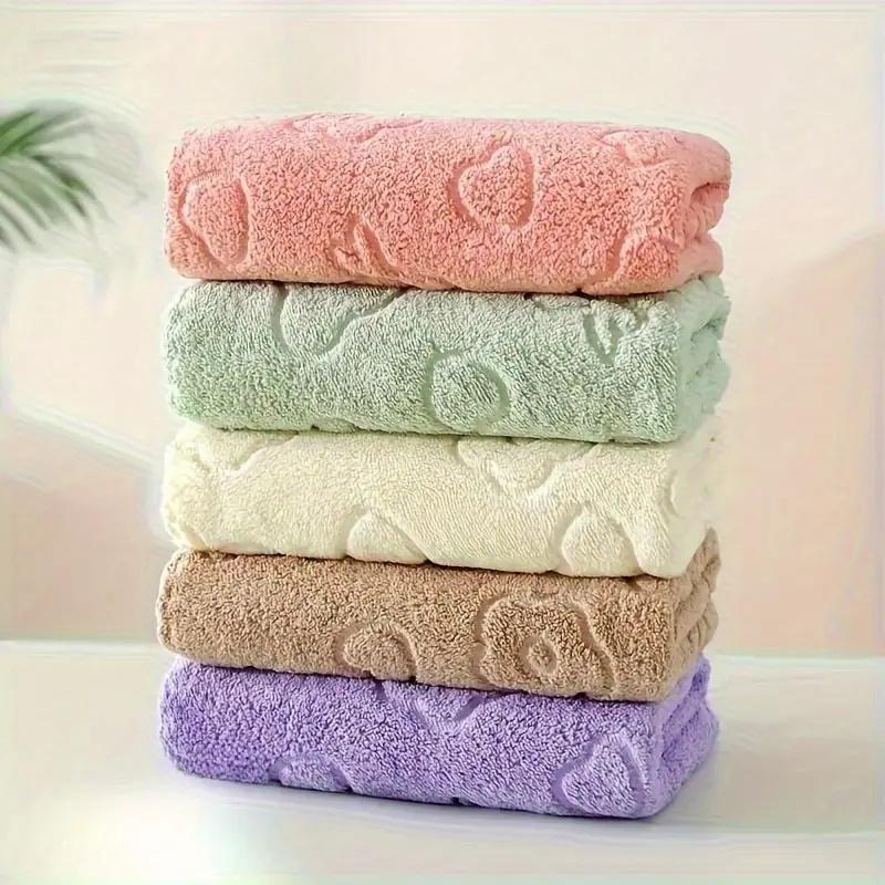 5pcs Adorable Cartoon Bear and Floral Embossed Towels Highly Absorbent Quick-Drying Towels Essential for Bathroom Home Decor