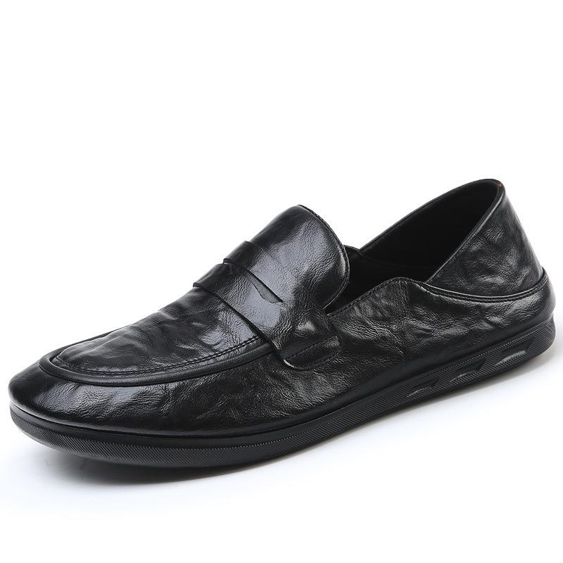 Doudou Shoes Men's Casual Leather Shoes 2025 Autumn New Leather Loafers Lazy One Pedal Breathable Men's Shoes Trend