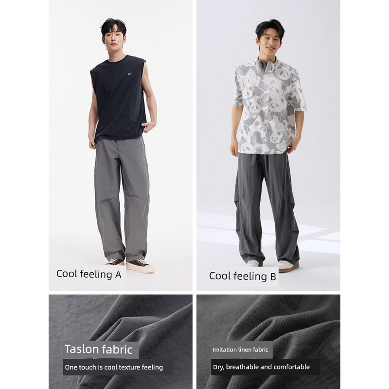 

Senma Cool Feeling Wide Leg Matchet Pants Men 2025 Summer New Arrival Commute Style Casual Pants Loose Drooping Straight Pants Men Black [cool feeling-wide leg machete]] 175/80A/L