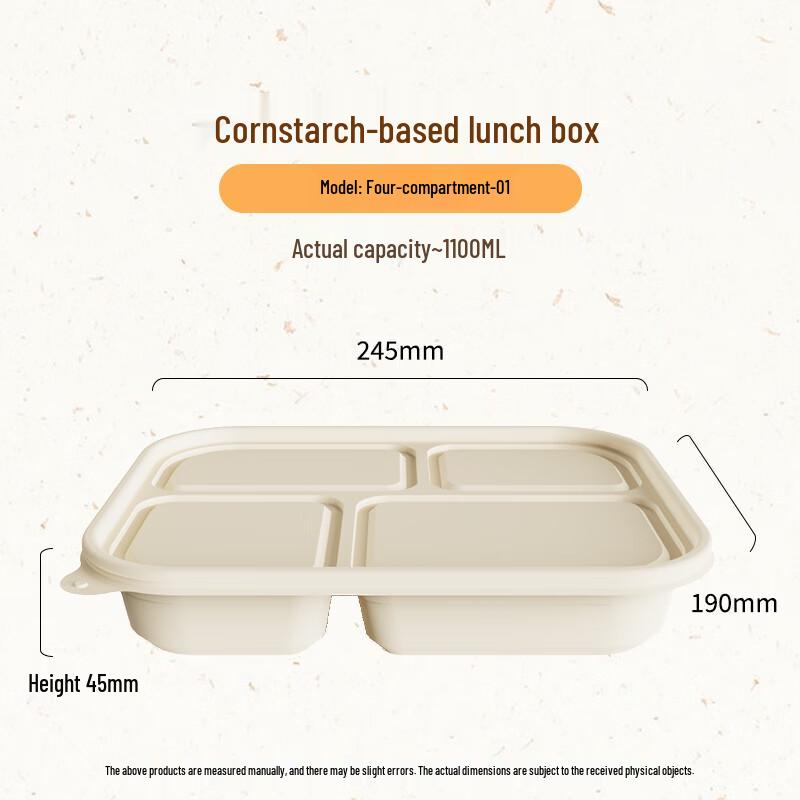Eco-Friendly Corn Starch 4-Compartment Lunch Box with Lid