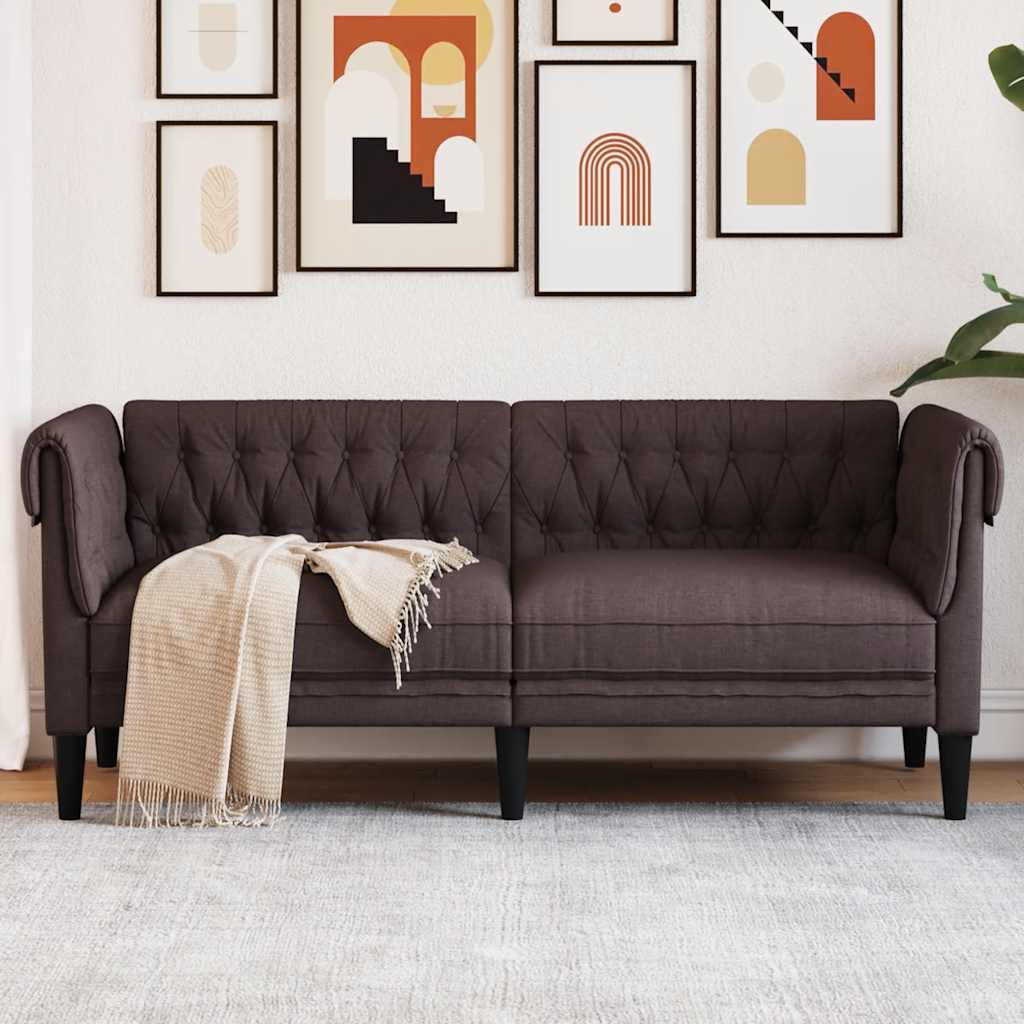 Chesterfield Sofa 2 Seater Dark Brown Fabric