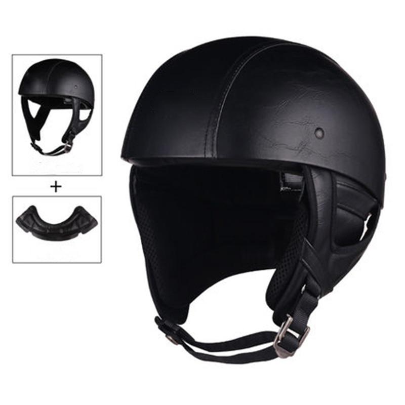 Retro Motorcycle Helmets with Harley Visor Leather Helmet for Man Electric Motorbike Vintage Protected Motor Safety Cap