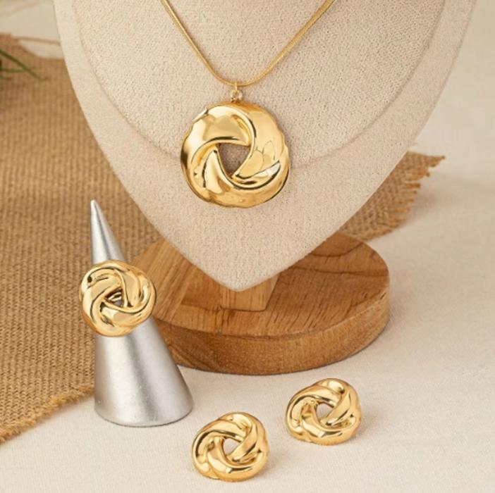 Women's Curved Bean Water Drop Earrings Necklace Bracelet Ring Set Wedding Banquet Party Holiday Gifts-8127