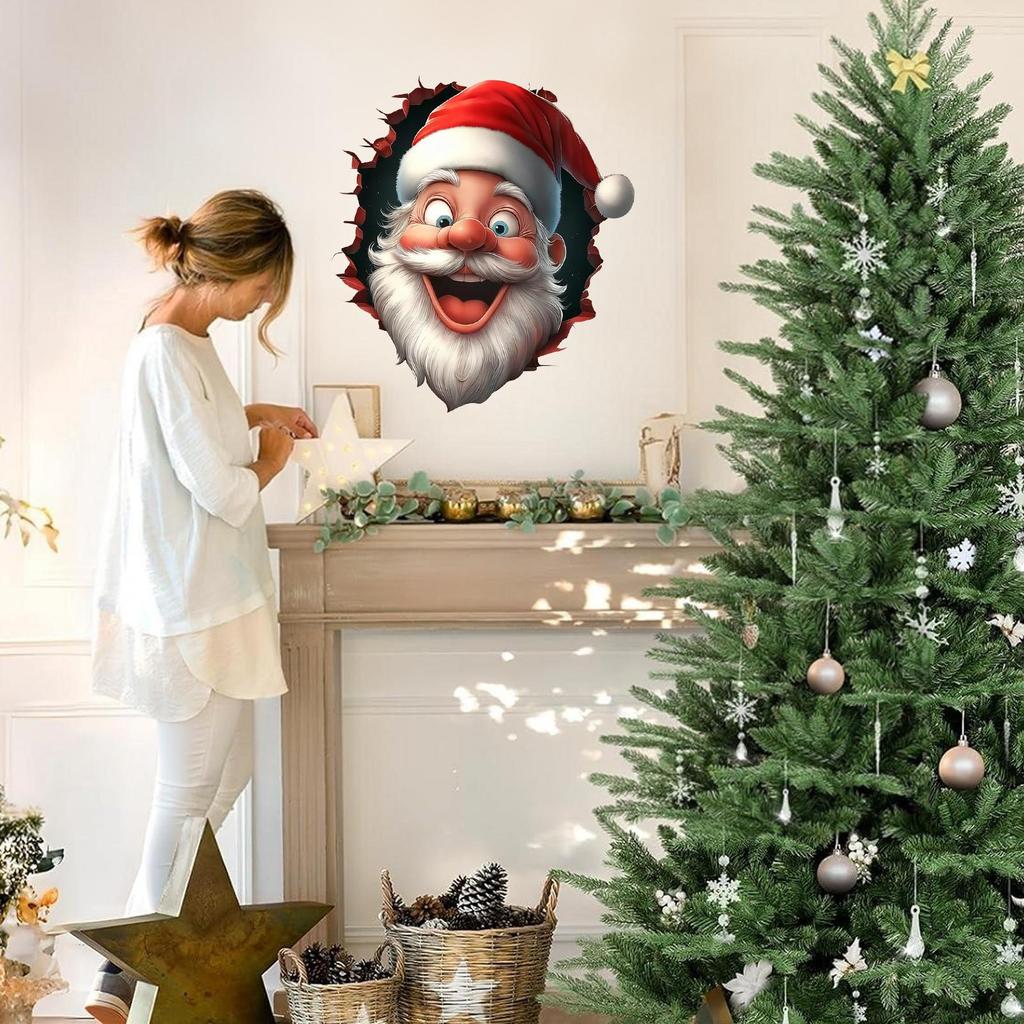 Creative Santa Wall Sticker Removable 3D Effect Funny Christmas Decals Santa Living Room Door Stickers For Home Dorm Party Study