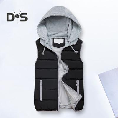 Women Winter Vest Coat Hooded Color Matching Zipper Closure Drawstring Sleeveless Padded Thick Waterproof Windproof Soft Warm Lady Waistcoat