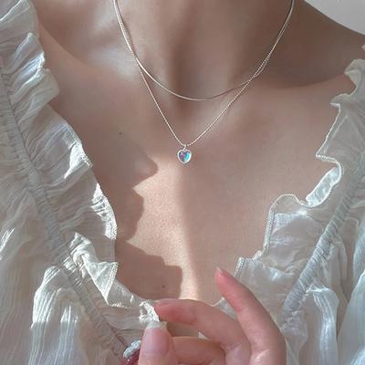 Simple Lucky Bean Love Clavicle Chain For Girls Women Double Layer Heart Pendant Necklaces Korean Fashion Sweet Jewelry Gifts
