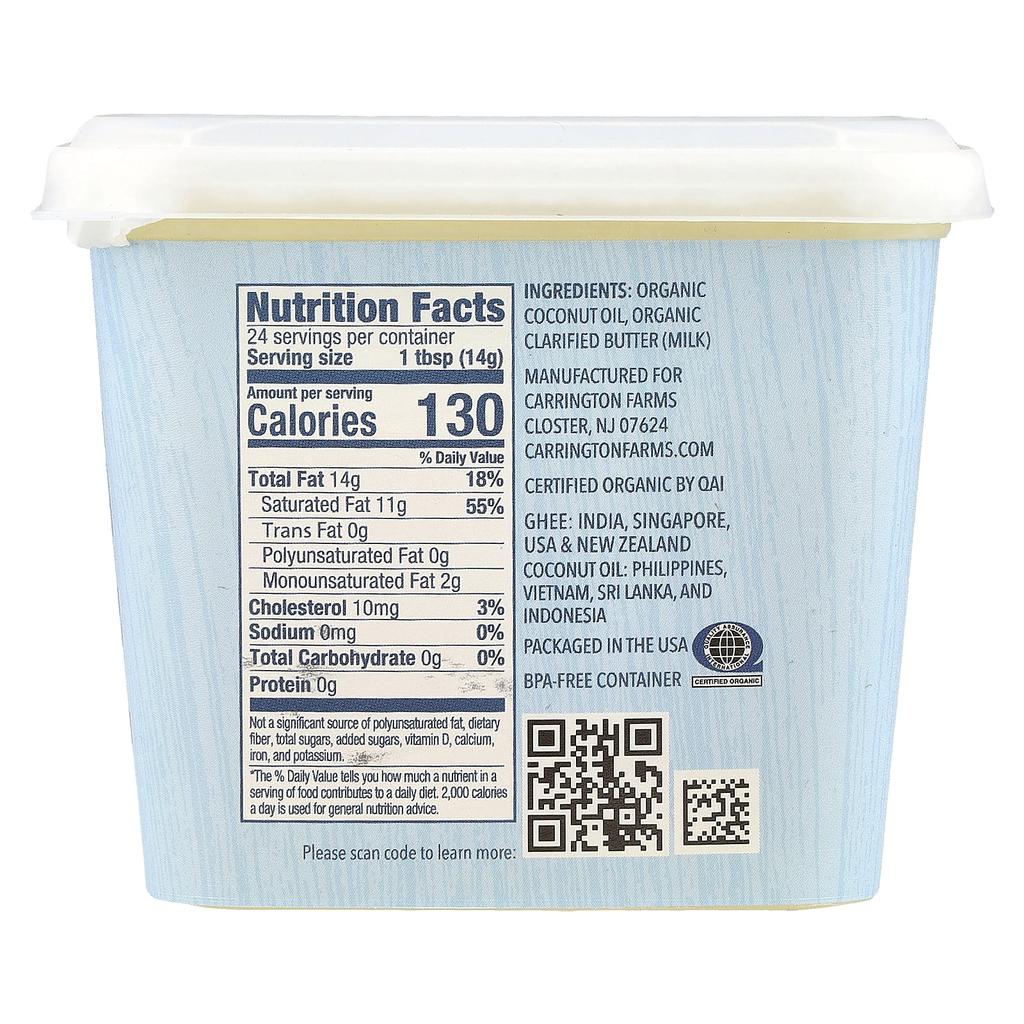 Carrington Farms Organic Coconut Oil and Ghee Blend, Grass-fed, 12 Fl Oz (355 Ml)