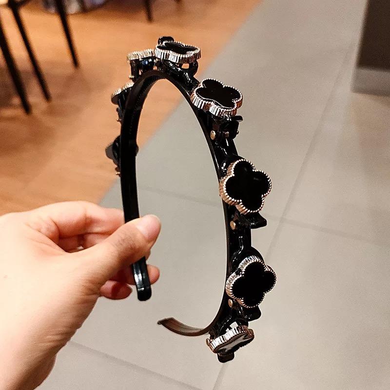 New Women Vintage Pearls Rhinestone Flower Braided Hairband Double Bangs Hairstyle Hair Clips Fashion Hair Accessories