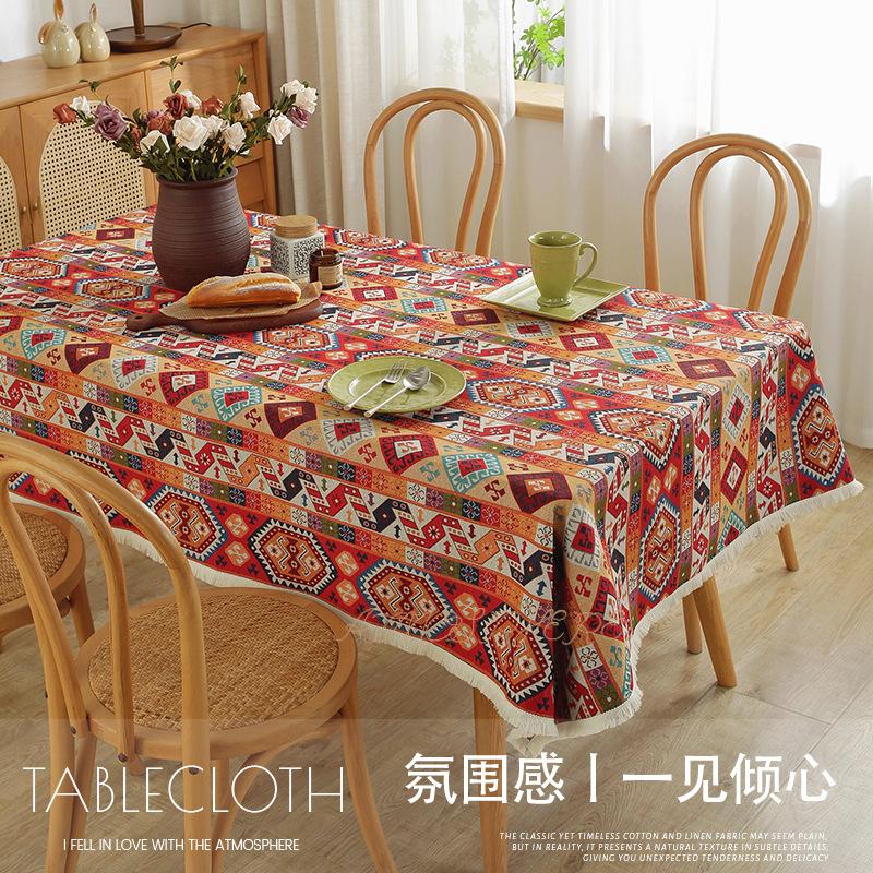 Thick Cotton Linen Tablecloth American Retro Bohemian Ethnic Geometric Jacquard Dining Table Cover
