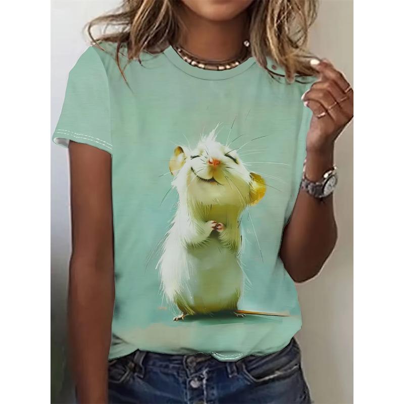 2025 Damen T-Shirt Mäuse 3D Druck Cartoon Tier Rundhals T-Shirt Für Damen Mode Kurzarm Lässiges T-Shirt Damenbekleidung