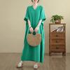 DIMANAF 2025 Women Plus Size Solid Summer Dress Short Sleeve Casual Basic New Dress Loose Long Dress