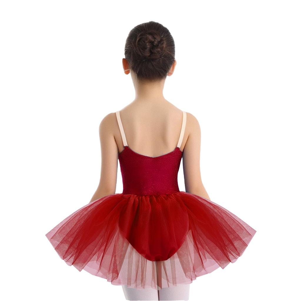 Flickors Balett Tutu Klänning Ärmlös Design Justerbara Spaghettistraps Spetsdetalj Framtill Uppträdande Danskläder