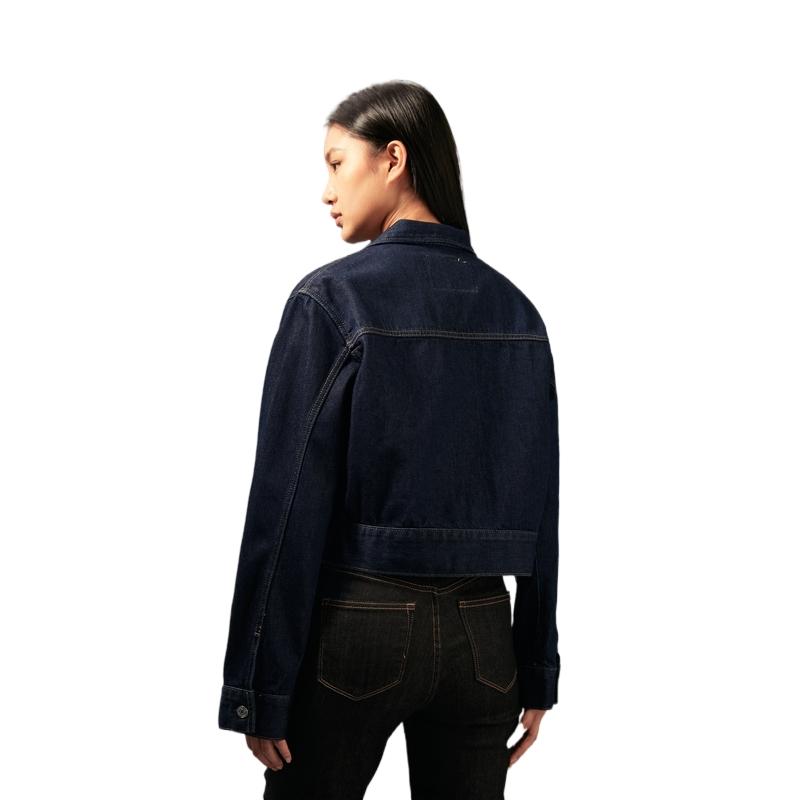 Calvin Klein Minimalist Zipper Collar Comfortable Soft Short Denim Jacket Women jackets Dark-Blue J224382