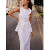 Solid Color Sleeveless Long Skirt Set Solid Sleeveless Cardigan Long dress Set Women