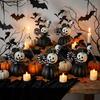 Halloween Spooky Pumpkin Decoration, Eyeball Pumpkin Figurine with Black Artificial Leaves, Holiday Party Ornament for Home, Office, Haunted House