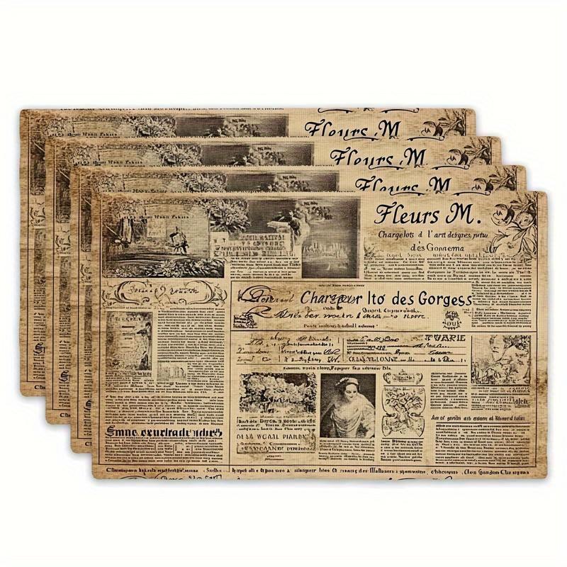 

Набор из 4 винтажных тканевых салфеток под тарелки с принтом газеты | 12x18 дюймов, односторонняя печать для обеда и домашнего использования - украшение стола и вечеринки 4pcs