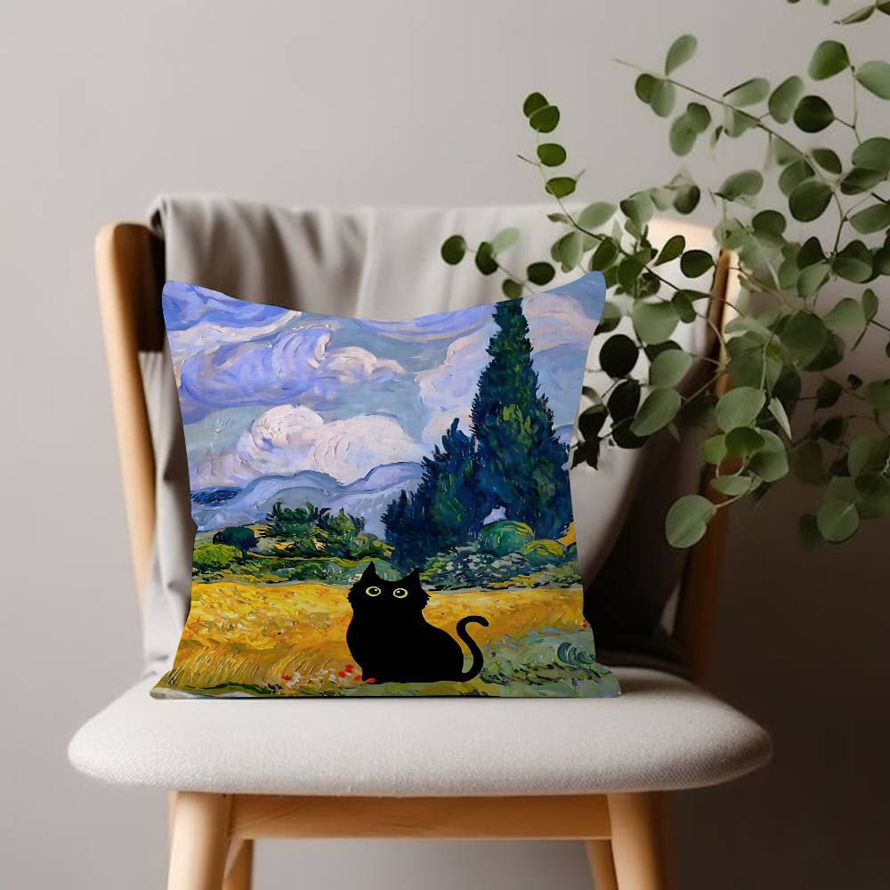 Black Cat Art Van Gogh Pillow Anime Pillow Sofa Bed Head Pillow Cover Cushion Cover Fashion