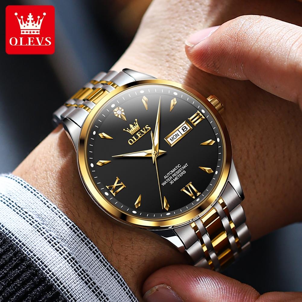 OLEVS 9956 Original Automatic Mechanical Watch for Men Dual Calendar Luminous Business Dress Men's Wristwatches
