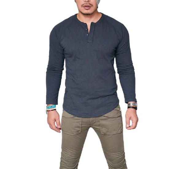 

Мужская осенняя футболка с круглым вырезом, однотонная, с длинными рукавами, приталенная, мягкая дышащая, повседневная, простой стиль, мужской весенний топ средней длины 3XL синий