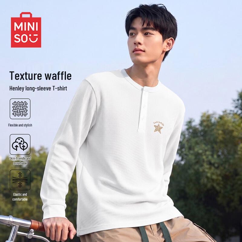 MINISO Men's Waffle Knit Henley Shirt