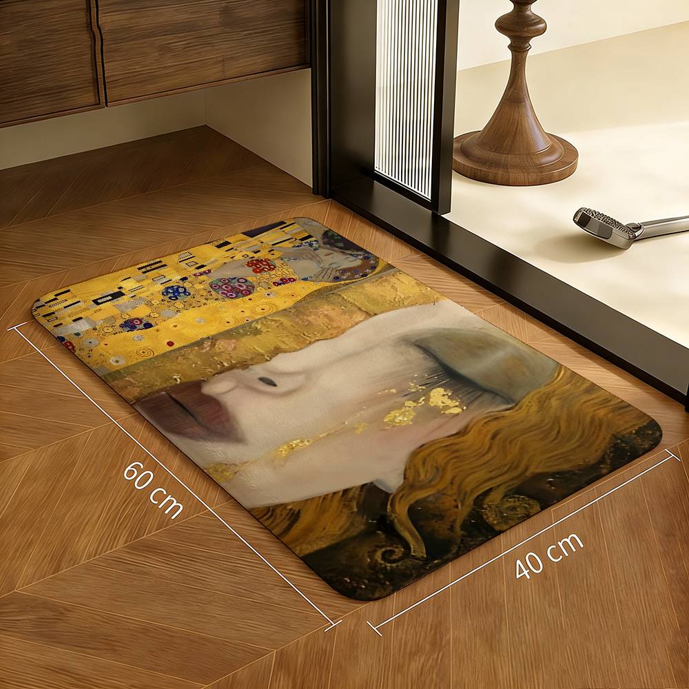 Gustav Klimt The Kiss Soft Hallway Carpet Non-Slip Laundry Room Mat Laundry Decor Balcony Child Living Room Toilet Rug