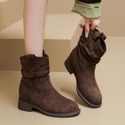 Mode Western Stiefel mit Blockabsatz Damenmode Mid-Calf Stiefel Damen Frühling Herbst Schuhe Uni Retro Botas