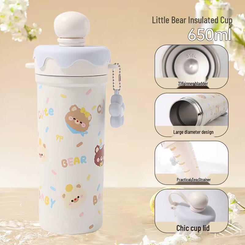 Cute Cartoon 316 Stainless Steel Insulated Straw Bottle