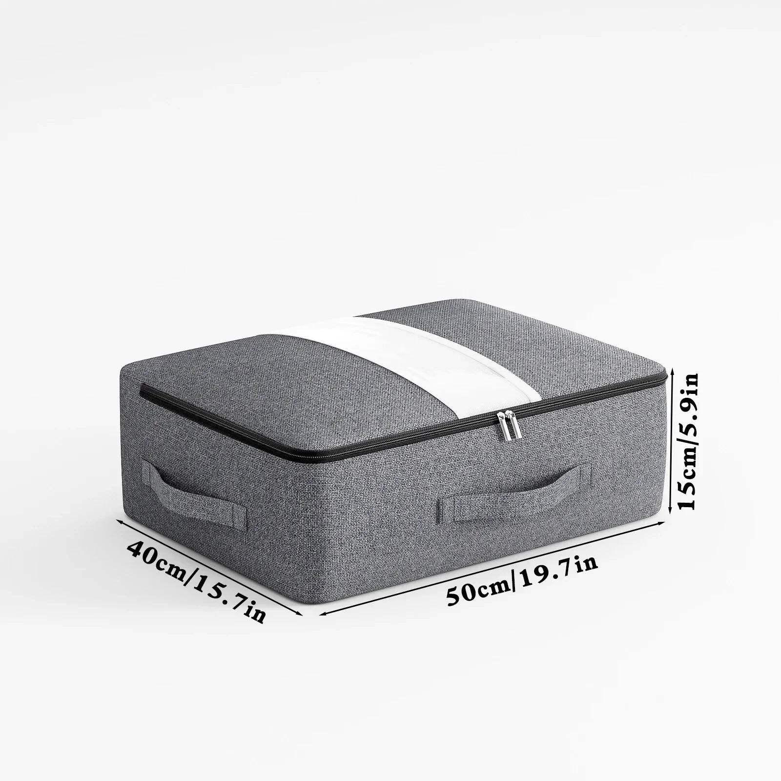 

Collapsible Grey Large Capacity Clothing Storage Bag with Handle and Perspective Window Dust Proof, Under Bed Storage, Removable