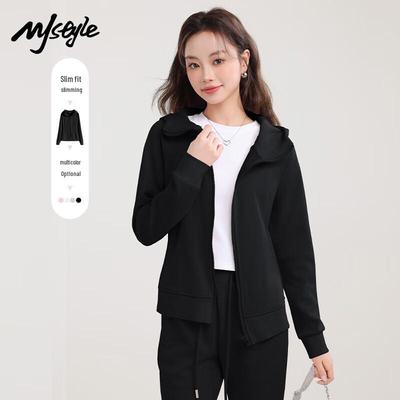 MJ STYLE Women's Slim Fit Cinched Waist Zip-Up Hoodie