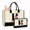 Canvas Shoulder Bag Makeup Set with Color Block Print & Portable Zipper Clutch