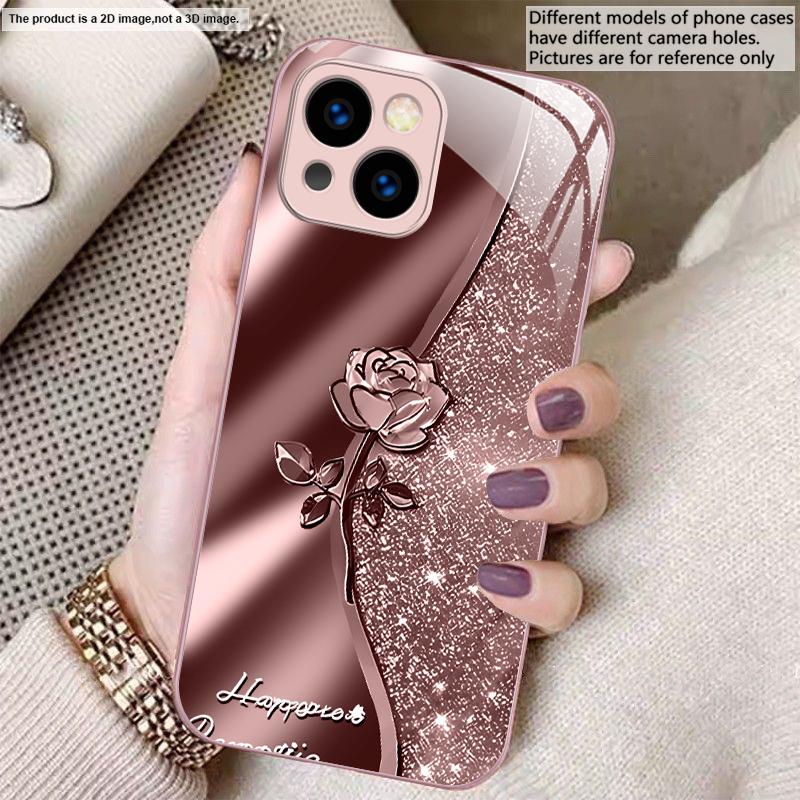 

Металлическая роза «Звездное небо» Для iPhone 17 Air 16 E 15 14 13 Plus 12 mini 17 Pro Max 11Pro XR Xs X 7 8 11 Закаленное стекло Чехол для телефона iPhone 13 mini