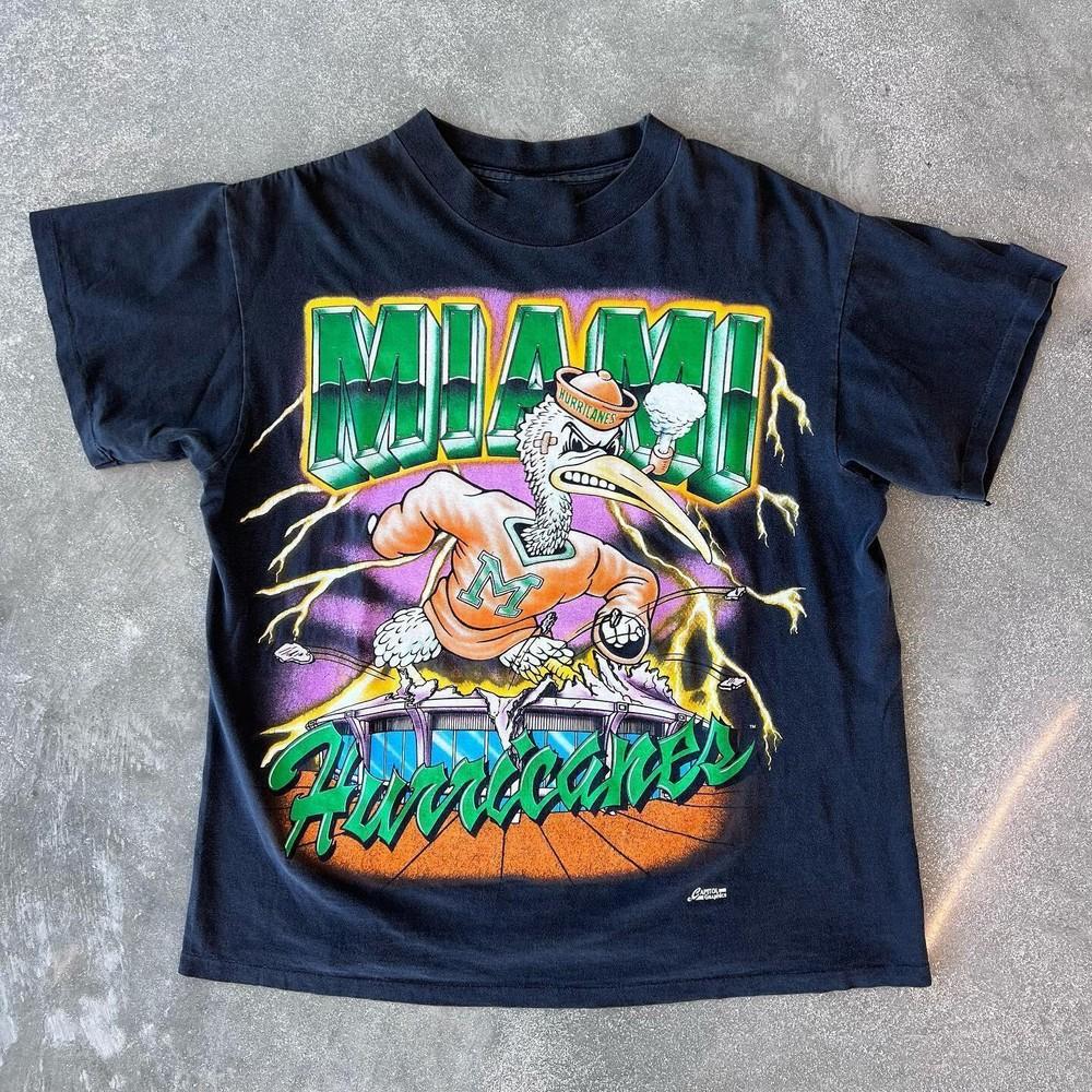 90-е Miami Hurricanes Capitol Graphics Молния базовая футболка репринт Унисекс футболка M