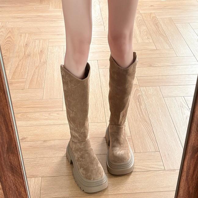 Fashion retro British style two wear thick-soled heightening boots women's 2025 autumn and winter new versatile and thin fashion boots