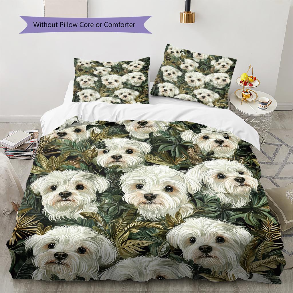 Maltese Pattern Bedding Home Decoration Birthday Gift (1 * Duvet Cover + 2 * Pillowcase, Without Core)
