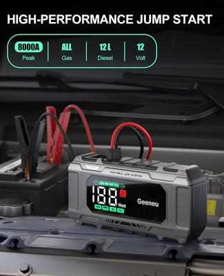 Car Jump Starter 8000A, 65W PD Fast Charge, 12V Portable Booster with Large Screen & 150W DC, All Gas/Diesel