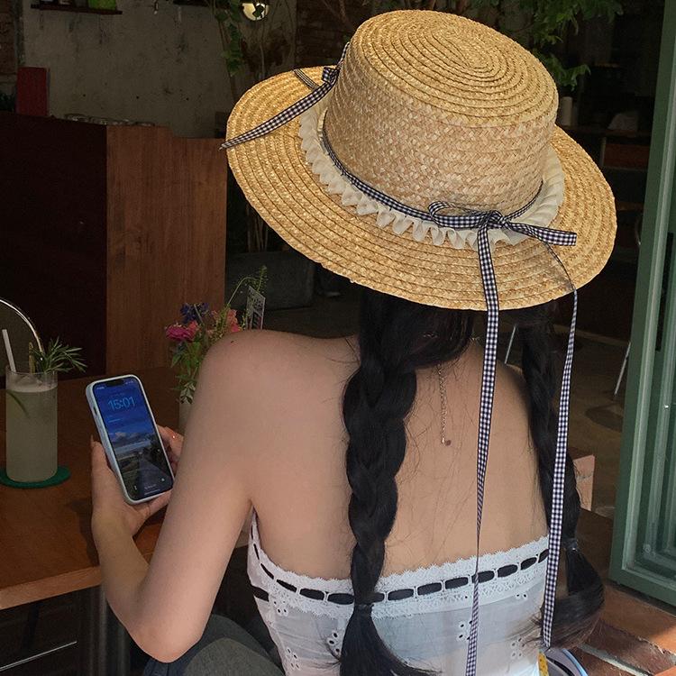 Vacation Style French Literary Straw Hat Children Summer Pastoral Small Fragrance Bow Sun Protection Hat Shade Beach Hat